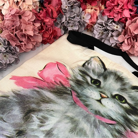Eco-Friendly Gray Persian Kitten with Pink Bow Folding Tote Bag - Picture 8 of 13